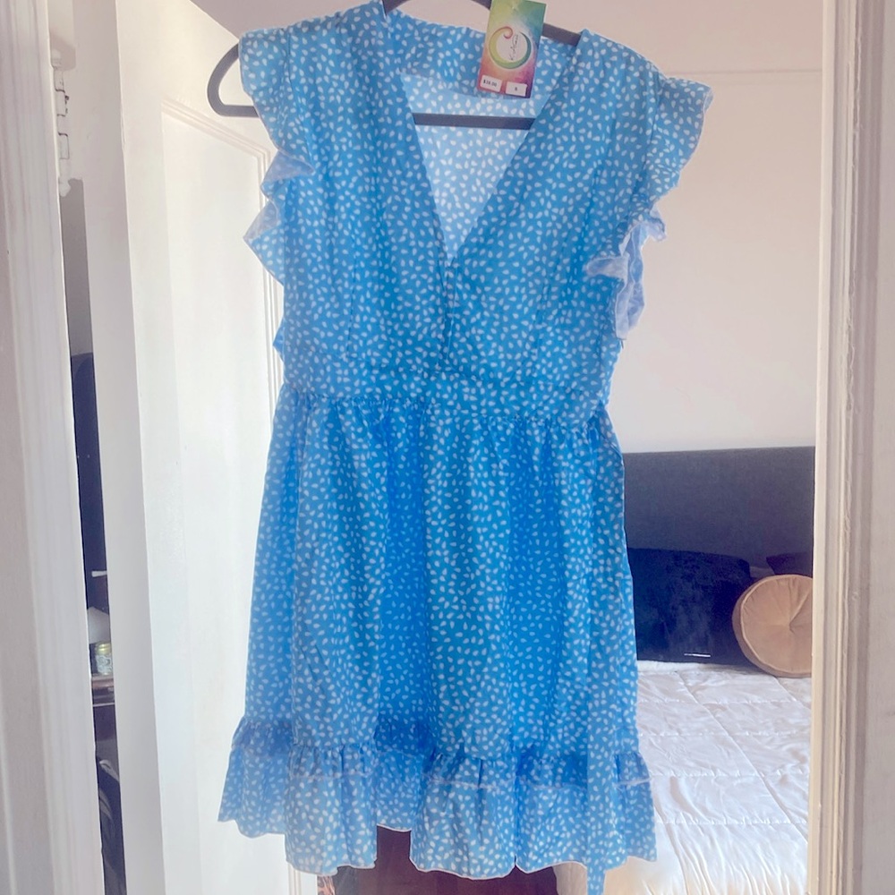 New with tags, Women’s small baby blue polka dot sun dress